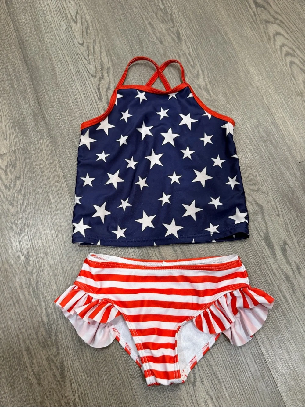 Girl’s Red White & Blue American Flag 120 (4T-5T) Tankini Bathing Suit